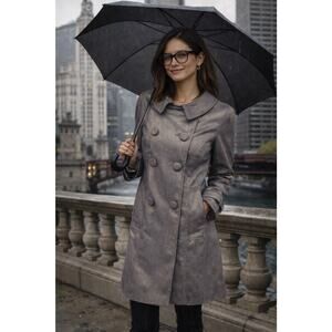 INC International Concepts Double Breasted Raincoat Tan W/Metallic Sz S